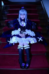 Rating: Safe Score: 0 Tags: 1girl blue_eyes dress flower frills gothic_lolita rose sitting solo suigintou thighhighs throne User: admin