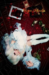 Rating: Safe Score: 0 Tags: 1girl dress eyepatch flower kirakishou long_hair petals rose rose_petals sitting solo tile_floor tiles twintails white_dress white_hair User: admin