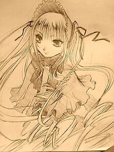 Rating: Safe Score: 0 Tags: 1girl dress floating_hair frills hairband image long_hair long_sleeves looking_at_viewer monochrome ribbon shinku simple_background solo suigintou traditional_media upper_body very_long_hair User: admin
