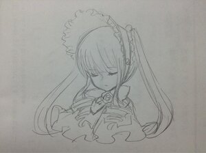 Rating: Safe Score: 0 Tags: 1girl closed_eyes dress flower frills greyscale hairband image long_hair monochrome rose shinku sketch solo traditional_media twintails User: admin