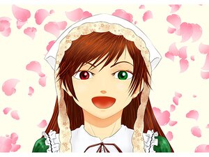 Rating: Safe Score: 0 Tags: 1girl brown_hair cherry_blossoms dress green_eyes head_scarf heart heterochromia image long_hair open_mouth petals red_eyes rose_petals smile solo striped striped_background suiseiseki vertical_stripes User: admin