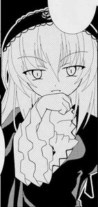 Rating: Safe Score: 0 Tags: 1girl closed_mouth dress eyebrows_visible_through_hair frills greyscale hairband image long_hair long_sleeves looking_at_viewer monochrome solo suigintou traditional_media upper_body User: admin