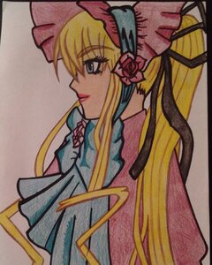 Rating: Safe Score: 0 Tags: 1girl blonde_hair blue_eyes bonnet bow dress flower image long_hair photo profile shinku solo traditional_media upper_body User: admin