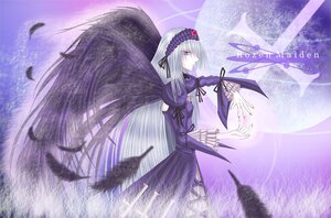 Rating: Safe Score: 0 Tags: 1girl black_wings dress feathers flower frills hairband image long_hair long_sleeves puffy_sleeves purple_eyes ribbon silver_hair solo suigintou very_long_hair wings User: admin