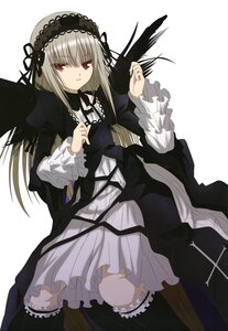 Rating: Safe Score: 3 Tags: 1girl black_wings dress frills hairband image long_hair long_sleeves looking_at_viewer red_eyes ribbon silver_hair simple_background solo suigintou white_background wings User: admin