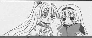 Rating: Safe Score: 0 Tags: 2girls :d :o blush book border dress greyscale holding_book image kirakishou long_hair long_sleeves looking_at_viewer monochrome multiple_girls open_mouth pair simple_background smile suigintou upper_body User: admin