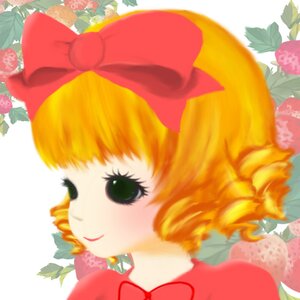 Rating: Safe Score: 0 Tags: 1girl bangs blonde_hair bow camellia drill_hair flower food fruit green_eyes hinaichigo image orange_hair portrait red_bow red_flower simple_background smile solo strawberry tulip User: admin