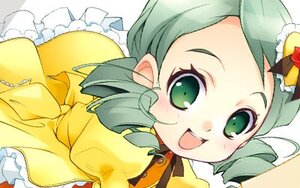 Rating: Safe Score: 0 Tags: 1girl drill_hair food frills green_eyes green_hair image kanaria open_mouth pointy_ears short_hair smile solo yellow_dress User: admin