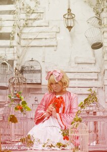 Rating: Safe Score: 0 Tags: 1girl artist_name birdcage blonde_hair bow dress flower hair_bow hinaichigo indoors long_sleeves looking_at_viewer pink_bow plant potted_plant short_hair solo standing User: admin