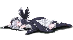 Rating: Safe Score: 0 Tags: 1girl black_wings dress frills full_body hairband image long_hair long_sleeves looking_at_viewer lying red_eyes ribbon silver_hair solo suigintou white_background wings User: admin