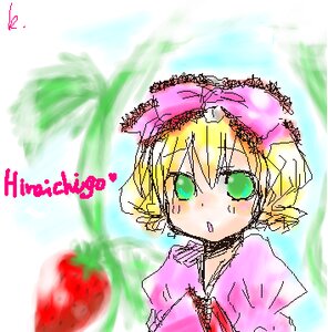 Rating: Safe Score: 0 Tags: 1girl blonde_hair blush dress food fruit green_eyes hinaichigo image looking_at_viewer pink_dress short_hair signature solo User: admin