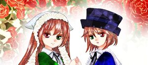 Rating: Safe Score: 0 Tags: 2girls brown_hair flower green_eyes hat heterochromia image long_hair long_sleeves looking_at_viewer multiple_girls pair red_eyes red_flower red_rose rose siblings sisters souseiseki suiseiseki top_hat twins User: admin