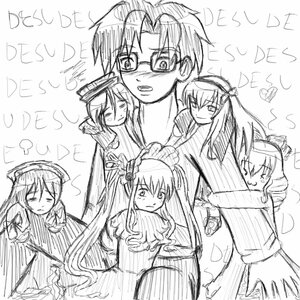 Rating: Safe Score: 0 Tags: 1boy blush glasses greyscale heart image long_hair looking_at_viewer monochrome multiple multiple_girls sketch smile suigintou tagme User: admin