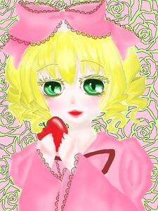 Rating: Safe Score: 0 Tags: 1girl blonde_hair blush bow flower frills fruit green_eyes hina_ichigo hinaichigo image looking_at_viewer pink_background pink_bow pink_flower pink_rose rose short_hair solo User: admin