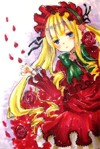 Rating: Safe Score: 0 Tags: 1girl blonde_hair blue_eyes blush bonnet bow bowtie dress drill_hair flower green_bow image long_hair long_sleeves looking_at_viewer marker_(medium) petals pink_flower pink_rose red_capelet red_flower red_rose rose rose_petals shinku solo traditional_media very_long_hair User: admin