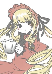 Rating: Safe Score: 0 Tags: 1girl auto_tagged blonde_hair blush bonnet cup dress drill_hair holding_cup image long_hair long_sleeves red_dress shinku simple_background solo teacup white_background User: admin