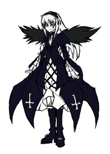 Rating: Safe Score: 0 Tags: 1girl black_wings boots cross dress frills full_body hairband image long_hair long_sleeves looking_at_viewer rose simple_background solo standing suigintou white_background wings User: admin