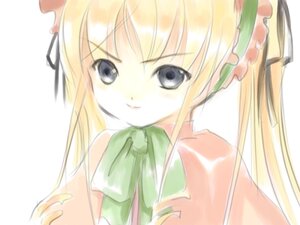 Rating: Safe Score: 0 Tags: 1girl blonde_hair blue_eyes bow bowtie closed_mouth dress face green_bow green_neckwear hair_ribbon image long_hair looking_at_viewer red_dress ribbon shinku simple_background smile solo twintails upper_body white_background User: admin