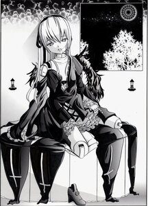 Rating: Safe Score: 0 Tags: 1girl doll_joints dress greyscale image joints long_hair looking_at_viewer monochrome sitting solo suigintou User: admin
