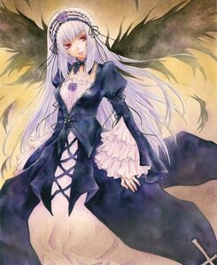 Rating: Safe Score: 0 Tags: 1girl black_wings cross-laced_clothes detached_collar dress flower frilled_sleeves frills hairband image long_hair long_sleeves looking_at_viewer puffy_sleeves red_eyes rose silver_hair solo suigintou traditional_media wings User: admin
