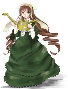 Rating: Safe Score: 0 Tags: 1girl brown_hair dress drill_hair frills full_body green_dress green_eyes hat head_scarf heterochromia image long_hair long_sleeves looking_at_viewer red_eyes simple_background smile solo suiseiseki twin_drills twintails very_long_hair watering_can white_background wide_sleeves User: admin