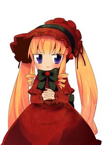 Rating: Safe Score: 0 Tags: 1girl blonde_hair blue_eyes blush bonnet bow bowtie dress drill_hair flower image long_hair long_sleeves looking_at_viewer red_dress rose shinku simple_background smile solo twintails very_long_hair white_background User: admin