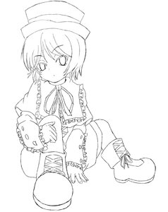 Rating: Safe Score: 0 Tags: 1girl bangs boots capelet eyebrows_visible_through_hair frills full_body greyscale hat image long_sleeves monochrome pantyhose ribbon short_hair sitting solo souseiseki striped top_hat vertical_stripes User: admin