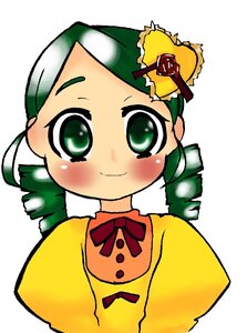 Rating: Safe Score: 0 Tags: 1girl blush closed_mouth crown drill_hair green_eyes green_hair image kanaria long_sleeves looking_at_viewer neck_ribbon red_ribbon ribbon simple_background smile solo twin_drills upper_body white_background yellow_dress User: admin