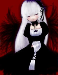 Rating: Safe Score: 0 Tags: 1girl black_dress black_wings breasts cleavage detached_collar dress expressionless frills hairband image long_hair long_sleeves looking_at_viewer red_background simple_background solo suigintou wings User: admin