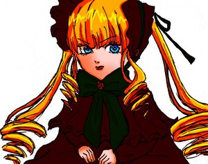 Rating: Safe Score: 0 Tags: 1girl bangs blonde_hair blue_eyes bonnet bow bowtie dress drill_hair green_bow image long_hair long_sleeves looking_at_viewer red_dress shinku simple_background solo twin_drills twintails upper_body white_background User: admin