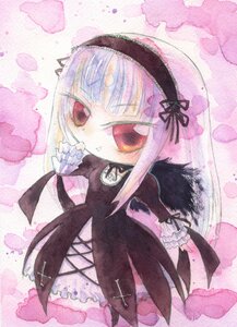 Rating: Safe Score: 0 Tags: 1girl black_dress black_wings dress flower frills hairband image lolita_hairband long_hair long_sleeves looking_at_viewer red_eyes rose solo suigintou traditional_media watercolor_(medium) wings User: admin