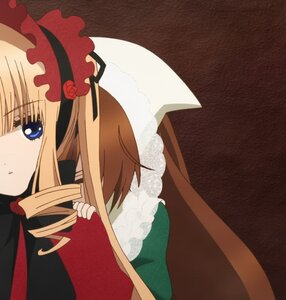 Rating: Safe Score: 0 Tags: 1girl blonde_hair blue_eyes blush bonnet bow dress drill_hair flower frills hairband image long_hair long_sleeves pair rose shinku simple_background solo suiseiseki twin_drills upper_body User: admin