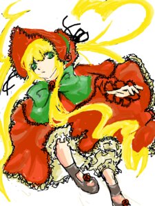 Rating: Safe Score: 0 Tags: 1girl blonde_hair bloomers bonnet bow bowtie capelet dress frills full_body green_eyes image long_hair long_sleeves looking_at_viewer red_dress rose shinku solo standing twintails User: admin