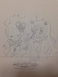 Rating: Safe Score: 0 Tags: 2girls blush closed_eyes dress hair_ornament image kanaria kirakishou long_hair monochrome multiple_girls open_mouth pair photo rose sketch smile sparkle traditional_media User: admin