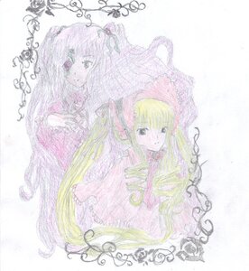 Rating: Safe Score: 0 Tags: 2girls blonde_hair flower hair_ribbon image kirakishou long_hair looking_at_viewer multiple_girls pair rose shinku simple_background suigintou traditional_media watercolor_(medium) User: admin