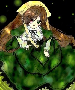 Rating: Safe Score: 0 Tags: 1girl brown_hair dress drill_hair frills green_dress green_eyes heterochromia image long_hair long_sleeves looking_at_viewer open_mouth red_eyes solo suiseiseki twintails very_long_hair User: admin