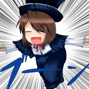 Rating: Safe Score: 0 Tags: 1girl :d ^_^ ^o^ black_headwear blue_dress brown_hair closed_eyes dress emphasis_lines hat image long_sleeves open_mouth short_hair simple_background smile solo souseiseki white_background User: admin