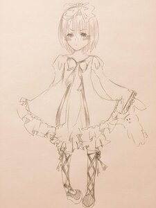 Rating: Safe Score: 0 Tags: 1girl animal bangs blush boots bow brown_background bunny closed_mouth costume_switch dress eyebrows_visible_through_hair full_body hair_between_eyes hair_bow image long_sleeves monochrome sketch solo standing stuffed_animal traditional_media User: admin