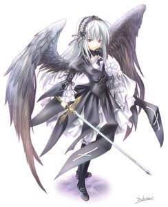 Rating: Safe Score: 0 Tags: 1girl black_wings boots dress feathered_wings feathers frills full_body hairband holding image lolita_fashion lolita_hairband long_hair long_sleeves looking_at_viewer puffy_sleeves purple_eyes ribbon rozen_maiden sabamu silver_hair solo suigintou sword weapon wings User: admin