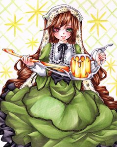 Rating: Safe Score: 0 Tags: 1girl black_ribbon brown_hair dress drill_hair frills green_dress green_eyes heterochromia holding image long_hair long_sleeves looking_at_viewer red_eyes solo suiseiseki very_long_hair User: admin