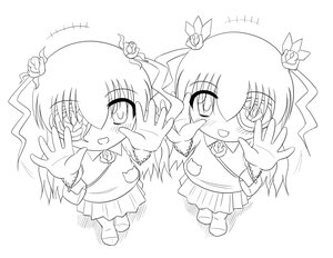 Rating: Safe Score: 0 Tags: 2girls :d barasuishou blush eyepatch flower greyscale hair_ornament image kirakishou lineart long_hair monochrome multiple_girls open_mouth outstretched_hand pair ribbon skirt smile twintails User: admin