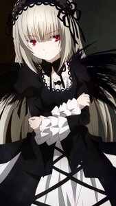Rating: Safe Score: 0 Tags: 1girl bangs black_dress black_wings closed_mouth detached_collar dress expressionless feathered_wings frills hairband image lolita_fashion long_hair long_sleeves looking_at_viewer red_eyes ribbon rose silver_hair simple_background solo suigintou wings User: admin