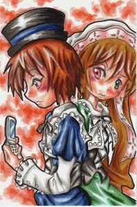 Rating: Safe Score: 0 Tags: 2girls back-to-back blush brown_hair dress frills hat heterochromia image long_hair long_sleeves multiple_girls pair red_eyes short_hair siblings sisters souseiseki suiseiseki traditional_media twins watercolor_(medium) User: admin