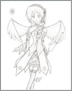 Rating: Safe Score: 0 Tags: 1girl bare_shoulders border dated detached_sleeves dress feathered_wings greyscale image looking_at_viewer monochrome signature simple_background solo standing suigintou thighhighs traditional_media white_background wings zettai_ryouiki User: admin