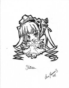 Rating: Safe Score: 0 Tags: 1girl blush chibi dress greyscale image long_hair long_sleeves looking_at_viewer monochrome open_mouth shinku simple_background solo tears twintails white_background User: admin