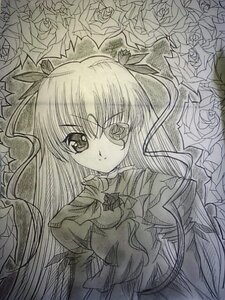 Rating: Safe Score: 0 Tags: 1girl barasuishou flower greyscale hair_ribbon image long_hair looking_at_viewer monochrome ribbon rose solo traditional_media two_side_up very_long_hair vines User: admin
