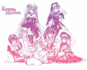 Rating: Safe Score: 0 Tags: 6+girls blush bow dress elbow_gloves hairband image long_hair looking_at_viewer monochrome multiple multiple_girls open_mouth ribbon smile suigintou tagme twintails wings User: admin