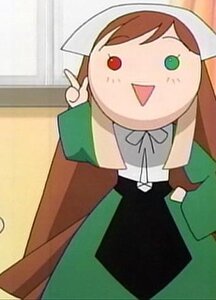 Rating: Safe Score: 0 Tags: 1girl :d bangs brown_hair green_eyes head_scarf image long_hair long_sleeves looking_at_viewer open_mouth parody smile solo standing suiseiseki User: admin