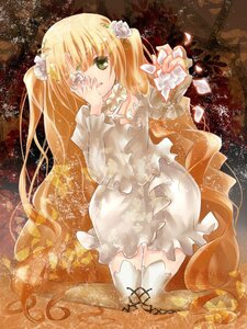 Rating: Safe Score: 0 Tags: 1girl blonde_hair boots dress eyepatch flower hair_flower hair_ornament image kirakishou long_hair solo thigh_boots thighhighs twintails very_long_hair white_dress User: admin