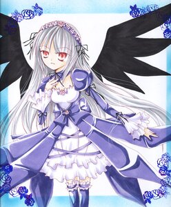 Rating: Safe Score: 0 Tags: 1girl black_wings blue_flower blue_rose dress flower frills hairband image lolita_fashion long_hair long_sleeves looking_at_viewer puffy_sleeves red_eyes ribbon rose silver_hair solo suigintou thighhighs very_long_hair wings User: admin